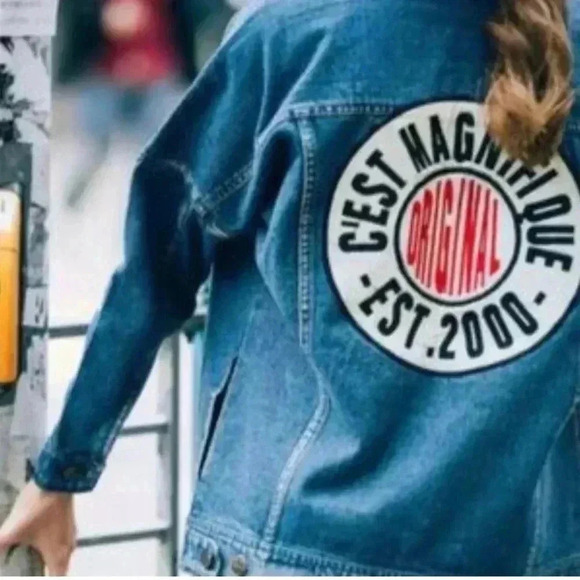 Moussy Denim Jacket Vintage Y2K Inspo Patch Size Large - Picture 1 of 6